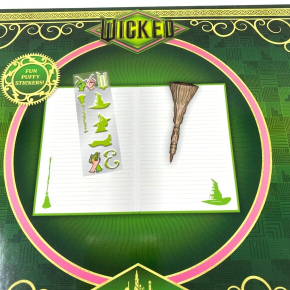 Wicked Elphaba Journal Set Broom Pen Puffy Stickers 40 Page Blank Book - Picture 3 of 6